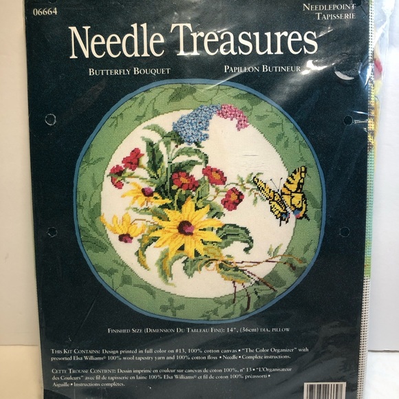 Vintage Needle Treasures Butterfly Bouquet Needlepoint Kit Pillow Flowers - Picture 6 of 6